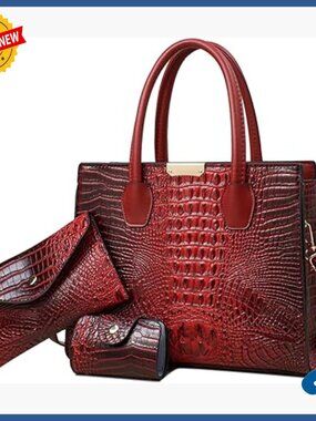 Luxury Crocodile Pattern Tote Handbag Set with Wallet and Card Holder